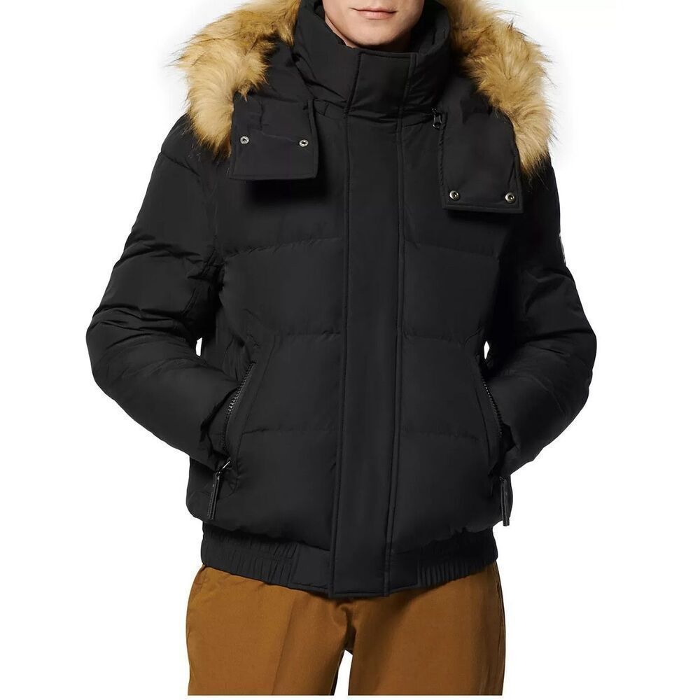 Marc New York Umbra Faux Fur Trim Hooded 28" Bomber Puffer Jacket in Navy NWOT S